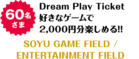 60名さま Dream Play Ticket好きなゲームで2,000円分楽しめる!! SOYU GAME FIELD / ENTERTAINMENT FIELD